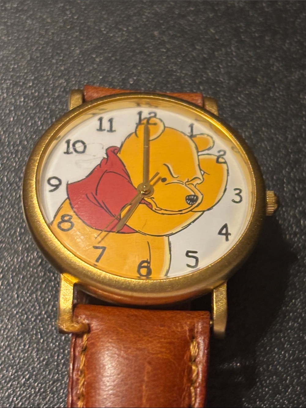 Disney Timex Pooh Watch with Gold-Tone Case and Brown Strap